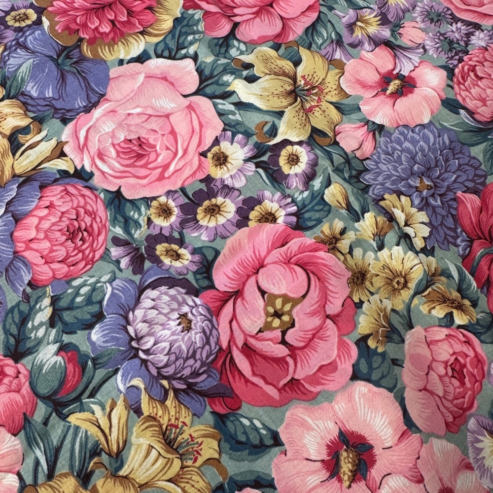 Cranston Print Works Floral Fabric VIP Print Pink Purple 37x43 Cotton Vintage